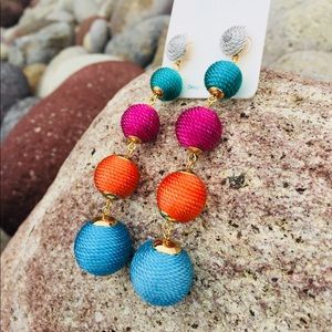 Rainbow Statement Ball Drop Long Boho Earrings